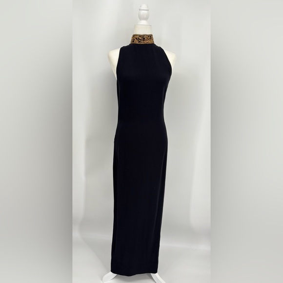 Vintage Ralph Lauren Purple Label Silk Beaded Gown Maxi Dress 90s Runway Gold 4 - Picture 6 of 12